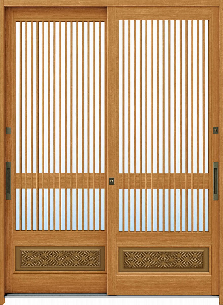 YKKAP玄関 玄関引戸 れん樹[伝統和風] 6尺2枚建[ランマ無] Ａ04[木目柄]：単板ガラス[幅1690mm&times;高1930mm]【ykk】【YKK玄関引き戸】【引き戸】【れんじゅ】【玄関戸】【玄関ドア引戸】｜ノース＆ウエスト