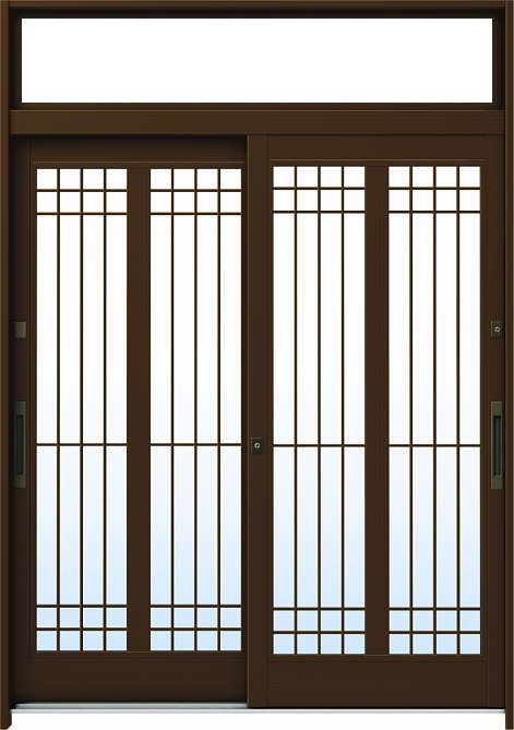 YKKAP玄関 玄関引戸 れん樹[伝統和風] 6尺2枚建[ランマ付] Ａ13[アルミ色]：単板ガラス[幅1900mm&times;高2330mm]【ykk】【YKK玄関引き戸】【引き戸】【れんじゅ】【玄関戸】【玄関ドア引戸】｜ノース＆ウエスト