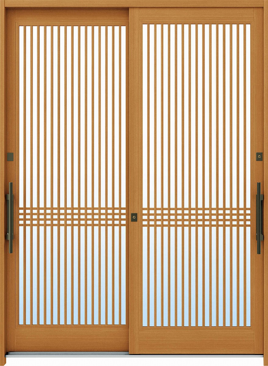 YKKAP玄関 断熱玄関引戸 れん樹[伝統和風] 6尺2枚建[ランマ通し] A03[木目柄]：複層ガラス[幅1900mm&times;高2230mm]【ykk】【YKK玄関引き戸】【れんじゅ】【玄関戸】【玄関ドア引戸】【gennkann】｜ノース＆ウエスト