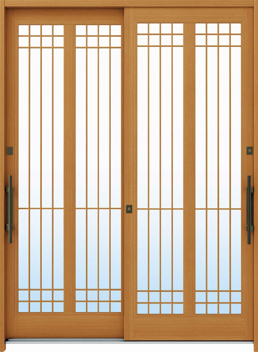 YKKAP玄関 断熱玄関引戸 れん樹[伝統和風] 6尺2枚建[ランマ無] A13[木目柄]：複層ガラス[幅1900mm&times;高1930mm]【ykk】【YKK玄関引き戸】【れんじゅ】【玄関戸】【玄関ドア引戸】【gennkann】｜ノース＆ウエスト