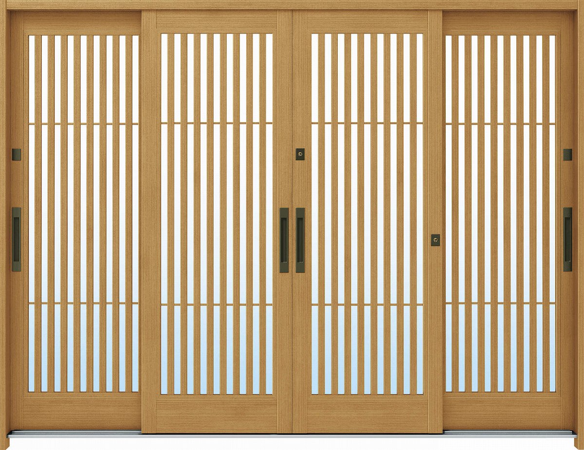 YKKAP玄関 玄関引戸 れん樹[伝統和風] 9尺4枚建[ランマ無] Ａ02[木目柄]：単板ガラス[幅2600mm&times;高1930mm]【ykk】【YKK玄関引き戸】【引き戸】【れんじゅ】【玄関戸】【玄関ドア引戸】｜ノース＆ウエスト