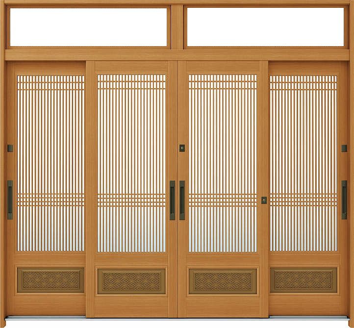 YKKAP入り口・入口 断熱入り口・入口引戸 れん樹[言い慣わし和風] 9尺4枚建[ランマ付] A06[肌理柄]：複層玻璃[幅2600mm×高2330粍]【ykk】【YKK入り口・入口引き戸】【れんじゅ】【入り口・入口戸】【入り口・入口部屋の入り口引戸】【gennkann】