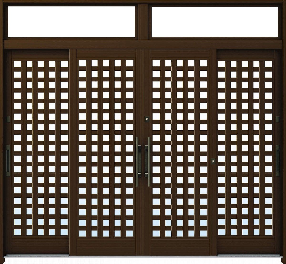YKKAP玄関 断熱玄関引戸 れん樹[伝統和風] 9尺4枚建[ランマ付] A11[アルミ色]：複層ガラス[幅2600mm&times;高2330mm]【ykk】【YKK玄関引き戸】【れんじゅ】【玄関戸】【玄関ドア引戸】【gennkann】｜ノース＆ウエスト
