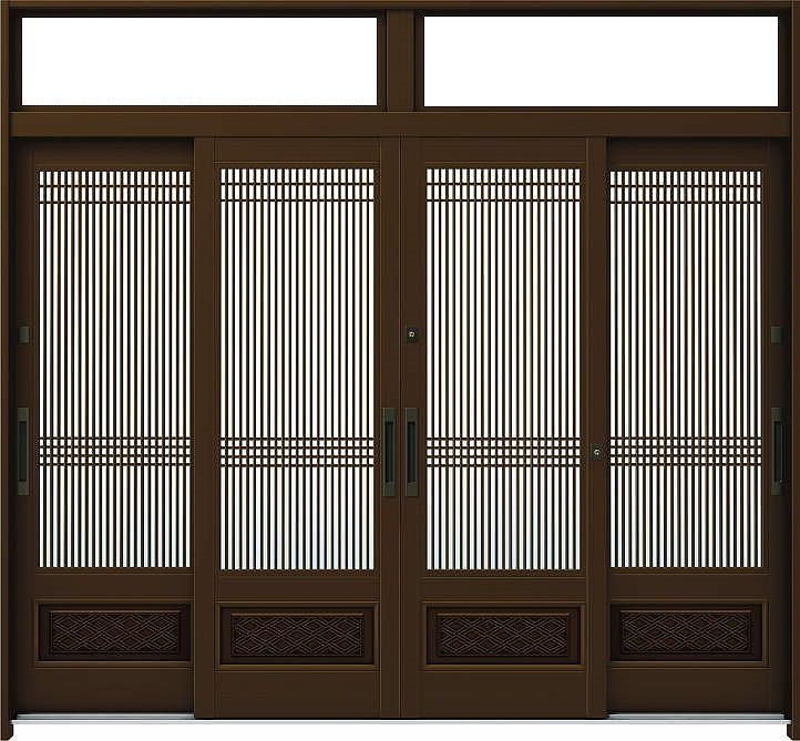 9尺4枚建 ランマ付 Ykkap玄関 れんじゅ Ykk玄関引き戸 玄関戸 玄関ドア引戸 室内引戸 Ykk 玄関ドア A06 木目柄 複層ガラス 幅2600mm 高2330mm れん樹 伝統和風 Vレール 断熱玄関引戸 Gennkann ノース ウエスト 新築 増改築にどうぞ