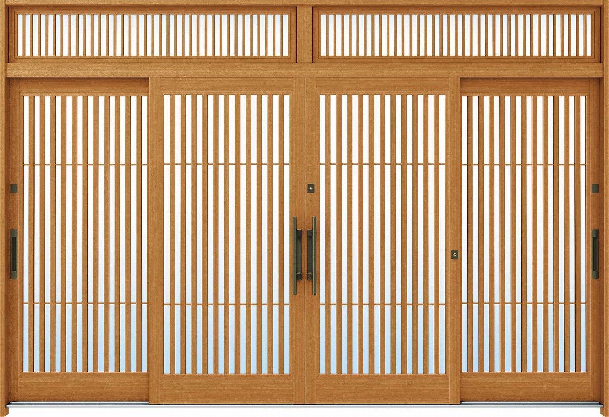 YKKAP入り口・入口 断熱入り口・入口引戸 れん樹[言い慣わし和風] 12尺4枚建[ランマ付] A02[肌理柄]：複層玻璃[幅3510mm×高2330粍]【ykk】【YKK入り口・入口引き戸】【れんじゅ】【入り口・入口戸】【入り口・入口部屋の入り口引戸】【gennkann】