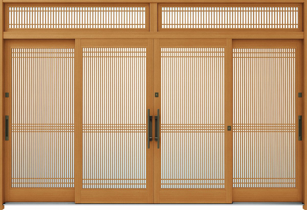 YKKAP入り口・入口 断熱入り口・入口引戸 れん樹[言い慣わし和風] 12尺4枚建[ランマ付] A05[肌理柄]：複層玻璃[幅3510mm×高2330粍]【ykk】【YKK入り口・入口引き戸】【れんじゅ】【入り口・入口戸】【入り口・入口部屋の入り口引戸】【gennkann】