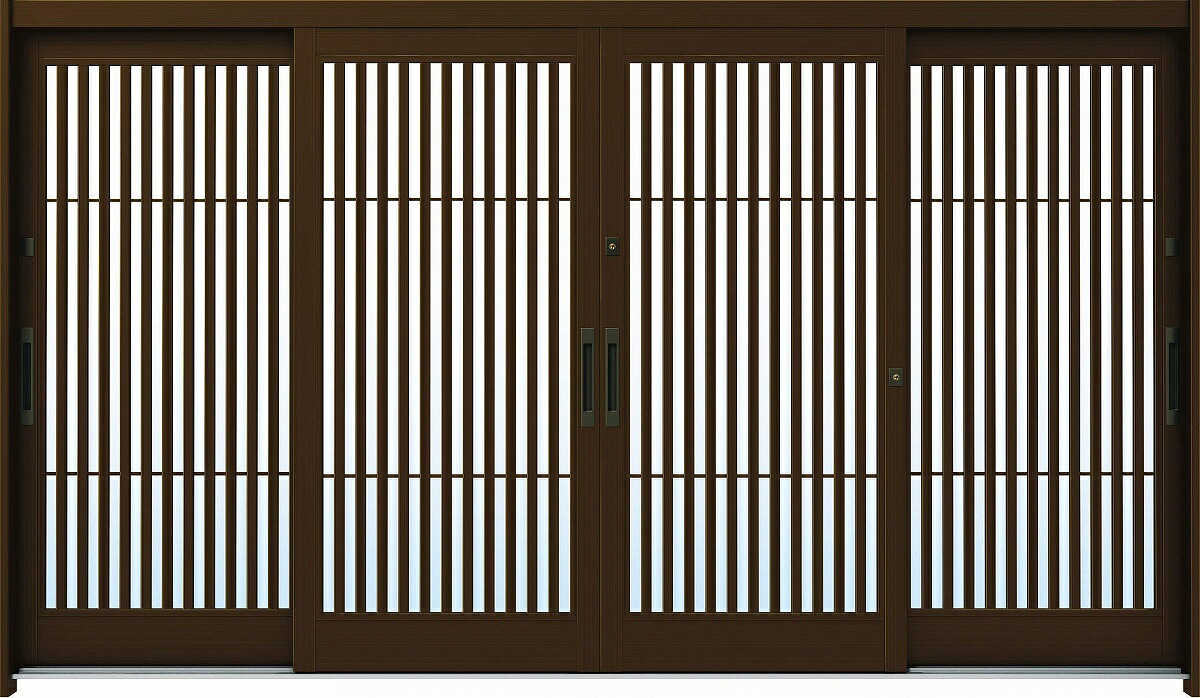 YKKAP玄関 玄関引戸 れん樹[伝統和風] 12尺4枚建[ランマ無] Ａ02[アルミ色]：単板ガラス[幅3510mm&times;高1930mm]【ykk】【YKK玄関引き戸】【引き戸】【れんじゅ】【玄関戸】【玄関ドア引戸】｜ノース＆ウエスト