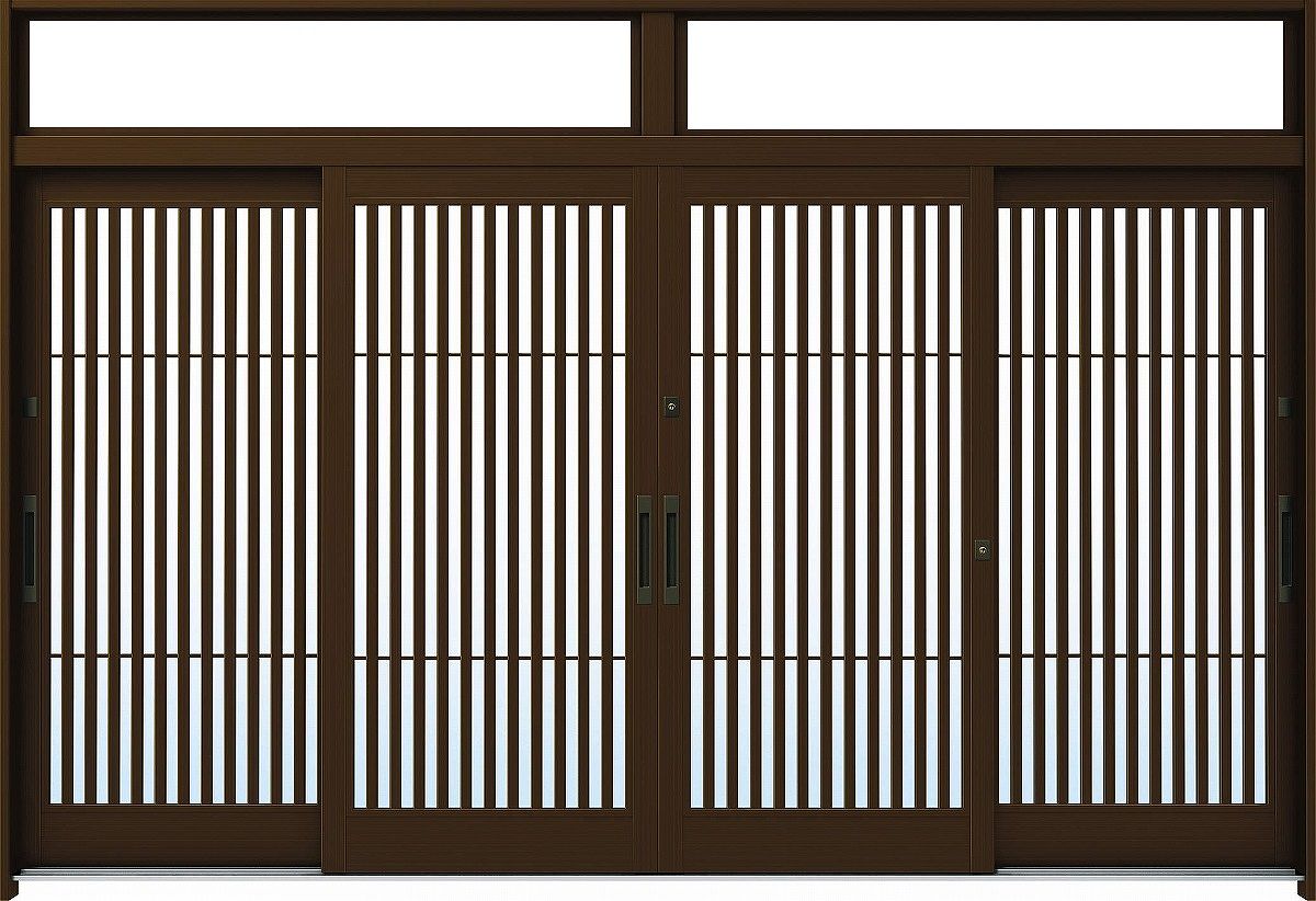 YKKAP玄関 玄関引戸 れん樹[伝統和風] 12尺4枚建[ランマ付] Ａ02[アルミ色]：単板ガラス[幅3510mm&times;高2330mm]【ykk】【YKK玄関引き戸】【引き戸】【れんじゅ】【玄関戸】【玄関ドア引戸】｜ノース＆ウエスト