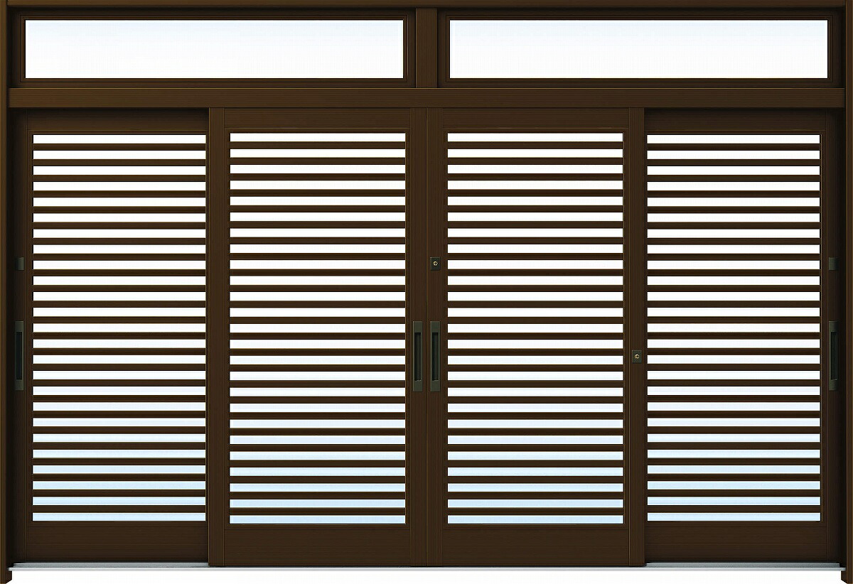 YKKAP玄関 玄関引戸 れん樹[伝統和風] 12尺4枚建[ランマ付] Ａ10[アルミ色]：単板ガラス[幅3510mm&times;高2330mm]【ykk】【YKK玄関引き戸】【引き戸】【れんじゅ】【玄関戸】【玄関ドア引戸】｜ノース＆ウエスト