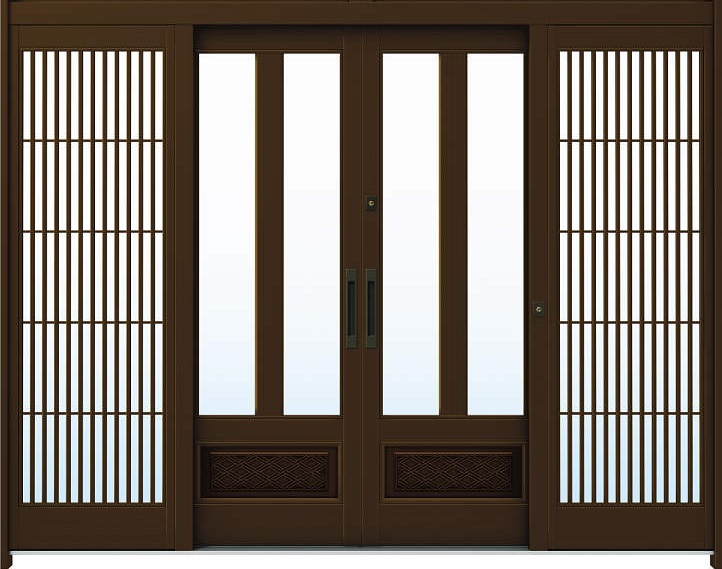 YKKAP玄関 玄関引戸 れん樹[伝統和風] 9尺引分け戸[ランマ無] A08[アルミ色]：単板ガラス[幅2600mm&times;高1960mm]【ykk】【YKK玄関引き戸】【引き戸】【れんじゅ】【玄関戸】【玄関ドア引戸】｜ノース＆ウエスト