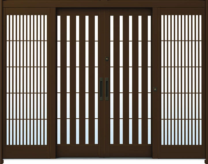 YKKAP玄関 玄関引戸 れん樹[伝統和風] 9尺引分け戸[ランマ無] A14[アルミ色]：単板ガラス[幅2600mm&times;高1960mm]【ykk】【YKK玄関引き戸】【引き戸】【れんじゅ】【玄関戸】【玄関ドア引戸】｜ノース＆ウエスト