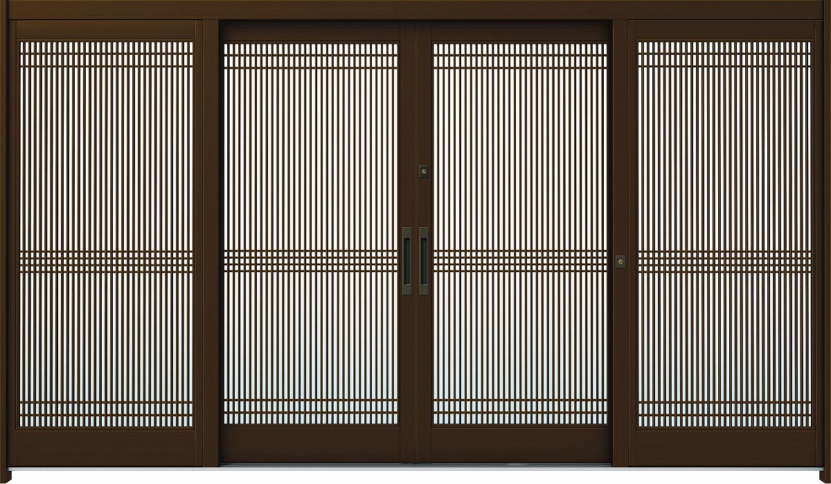 YKKAP玄関 玄関引戸 れん樹[伝統和風] 12尺引分け戸[ランマ無] A05[アルミ色]：単板ガラス[幅3510mm&times;高1960mm]【ykk】【YKK玄関引き戸】【引き戸】【れんじゅ】【玄関戸】【玄関ドア引戸】｜ノース＆ウエスト