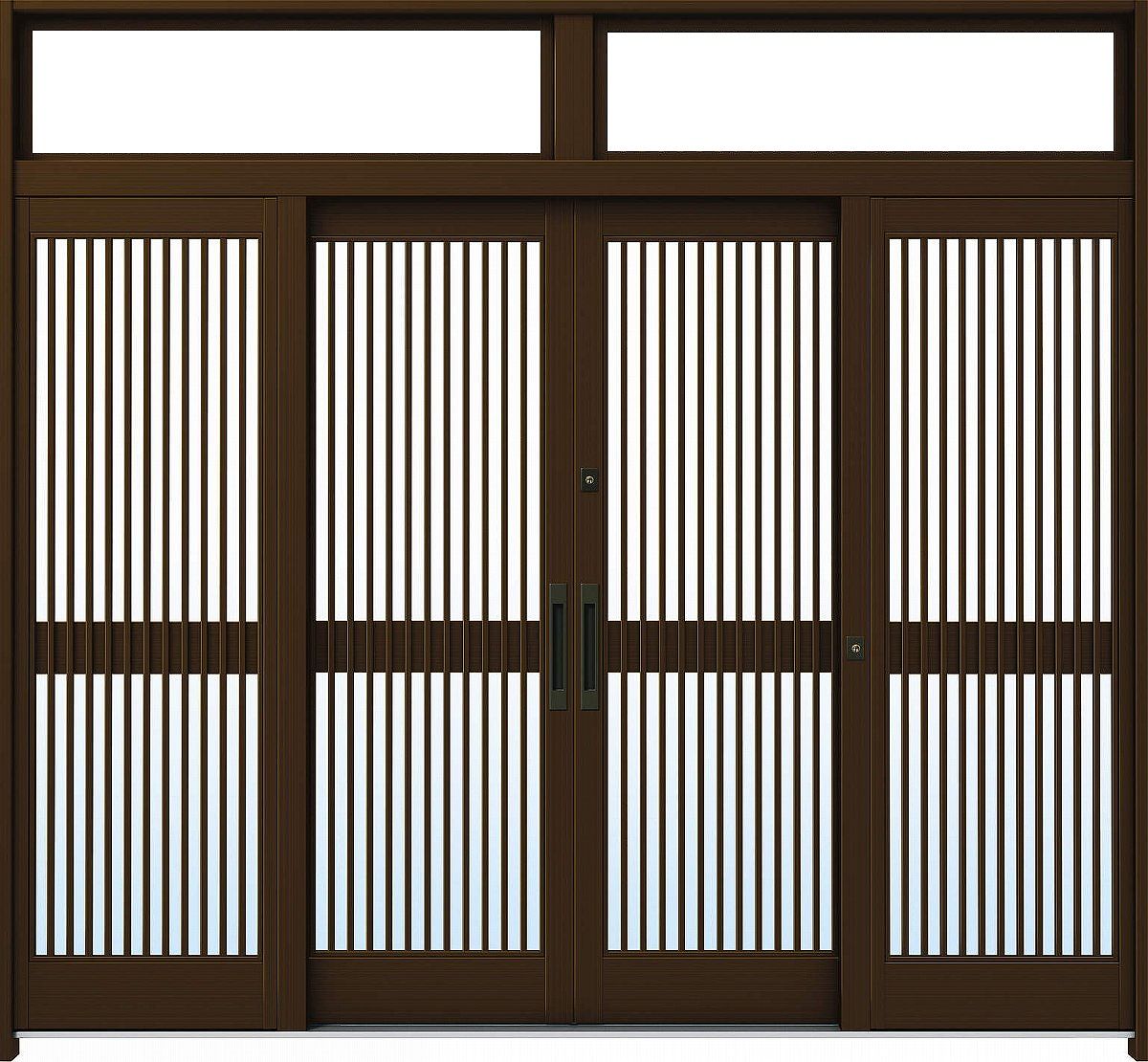 YKKAP玄関 玄関引戸 れん樹[伝統和風] 9尺引分け戸[ランマ付] A03[アルミ色]：単板ガラス[幅2600mm&times;高2330mm]【ykk】【YKK玄関引き戸】【引き戸】【れんじゅ】【玄関戸】【玄関ドア引戸】｜ノース＆ウエスト