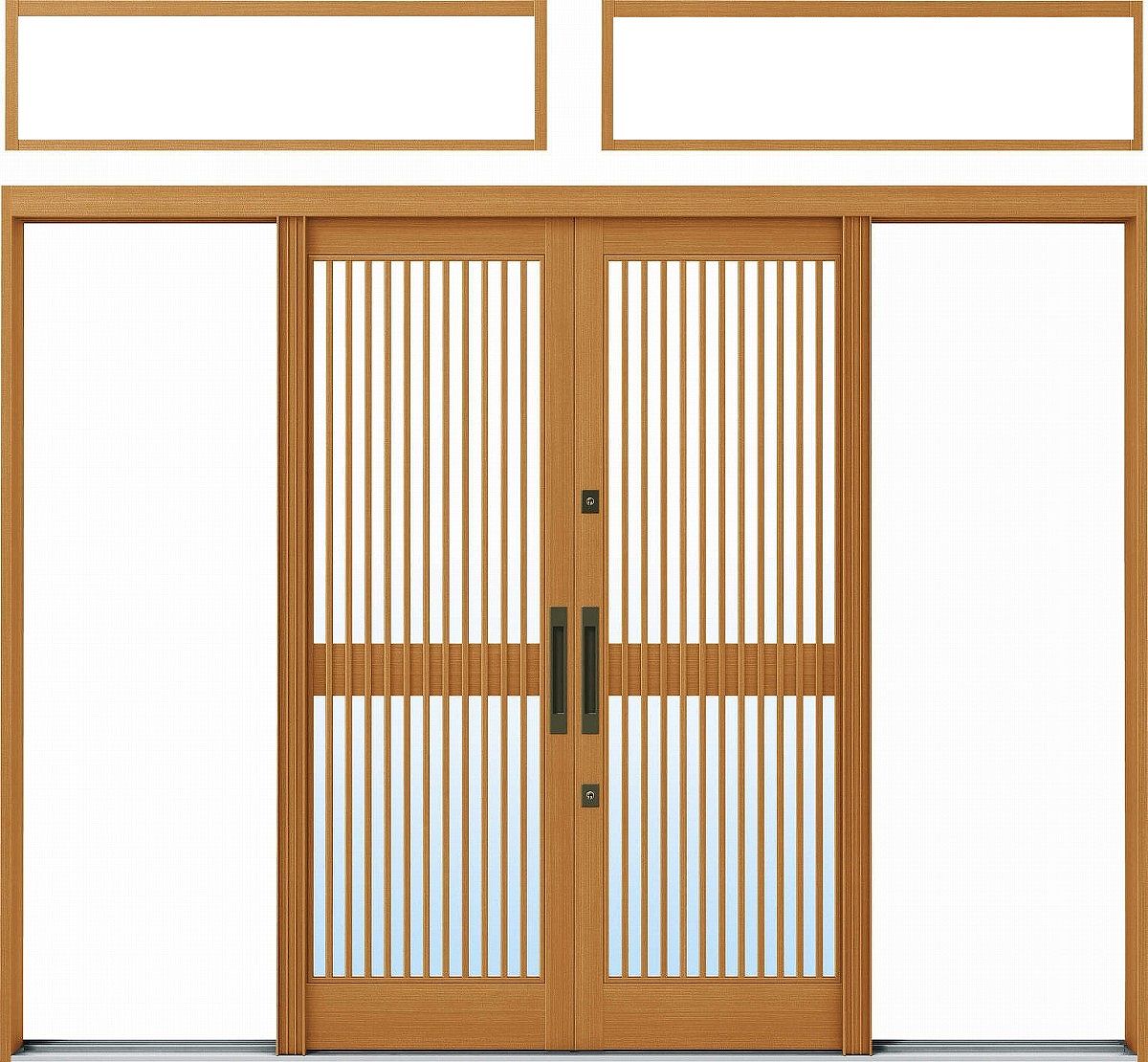 YKKAP玄関 玄関引戸 れん樹[伝統和風] 9尺内引込み戸[ランマ付] Ａ03［木目柄］：単板ガラス[幅2600mm&times;高1960mm]【ykk】【YKK玄関引き戸】【引き戸】【れんじゅ】【玄関戸】【玄関ドア引戸】｜ノース＆ウエスト