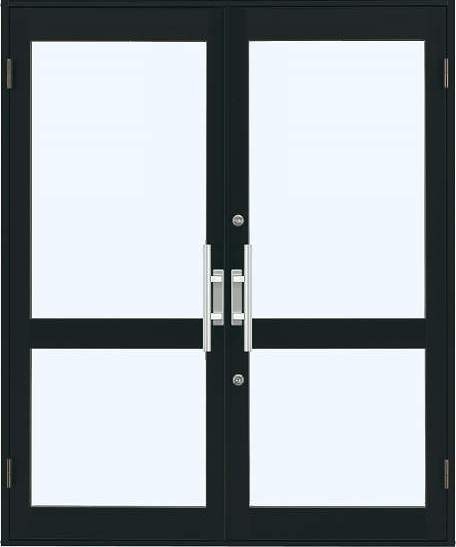 YKKAP店舗 店舗ドア7TD 両開き[単板ガラス] 2ロック仕様：中桟付き[幅1690mm×高2018mm]