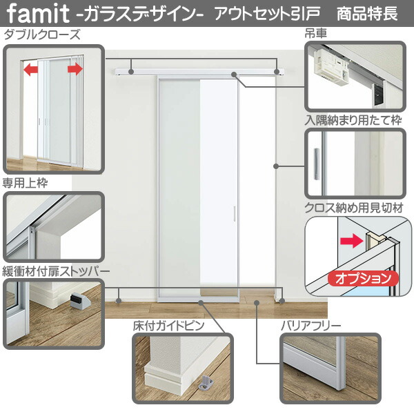 【楽天市場】YKKAP室内引戸 ファミット[ガラスデザイン] アウトセット片引き戸 壁付[全採光] ミラーチェーン：入隅：ノース＆ウエスト