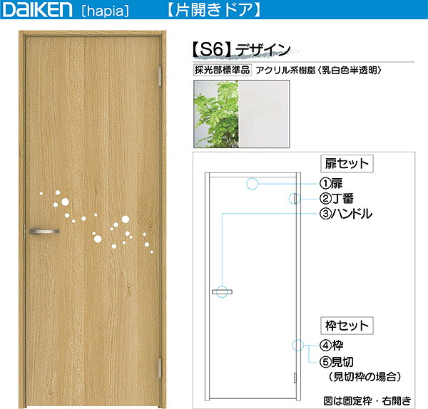 DAIKEN室内ドア ieria(イエリア)リビングドア 開き戸 片開きドア 価格帯63564円～：S6デザイン　高さ:2045mm(Nスタンダード丁番)、2033mm(ピボット丁番)｜ノース＆ウエスト 44,851円