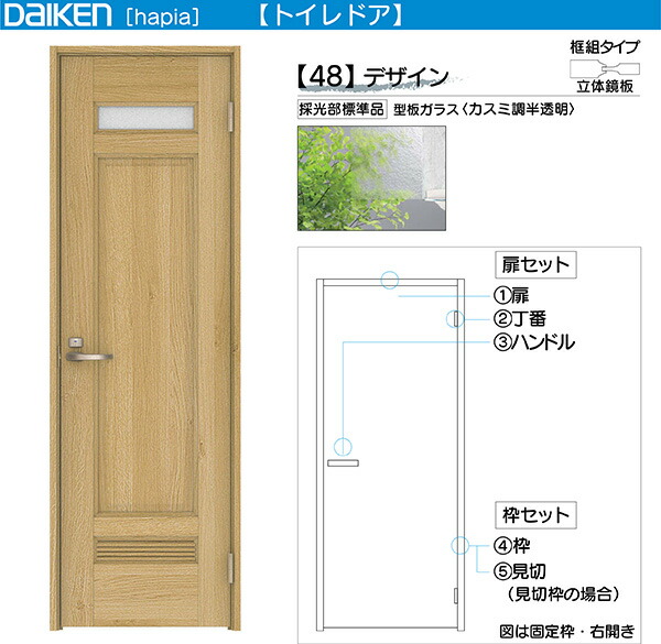 DAIKEN室内部屋の入り口 ieria(イエリア)リビング部屋の入り口 車のドア 室内用便器部屋の入り口 必要経費帯50193円～：48ひな型 高さ:2045粍(N判定基準丁番)、2033粍(中心丁番)