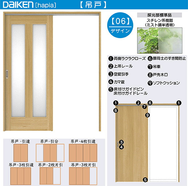 DAIKEN室内ドア ieria(イエリア)リビングドア 吊戸 2枚引き違い戸 価格帯104605円~:06デザイン 高さ:2033mm|ノース&ウエスト