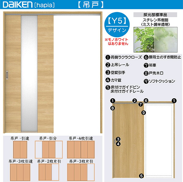 DAIKEN室内ドア ieria(イエリア)リビングドア 吊戸 2枚引き違い戸 価格帯161233円～：Y5デザイン　高さ:2033mm｜ノース＆ウエスト