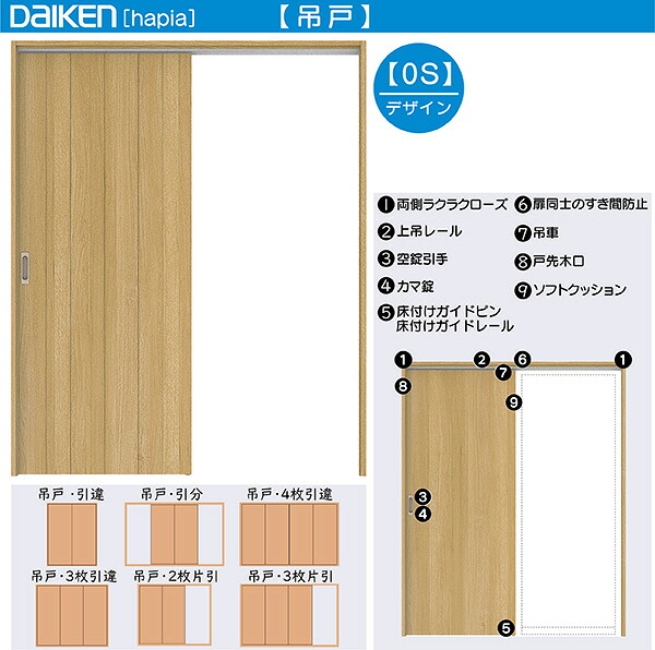 DAIKEN室内ドア ieria(イエリア)リビングドア 吊戸 2枚片引き戸 価格帯168883円～：0Sデザイン　幅:2432mm　高さ:2033mm