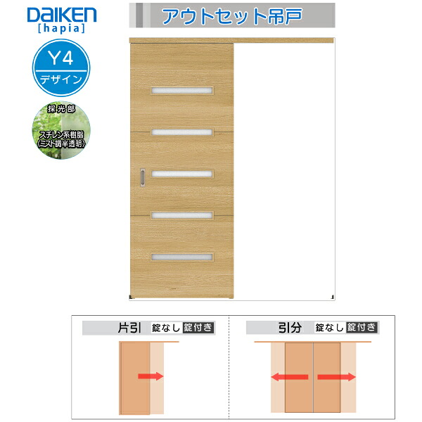 DAIKEN室内ドア ieria(イエリア)アウトセットドア 引分吊戸 価格帯119262円～：Y4デザイン　幅:3280mm