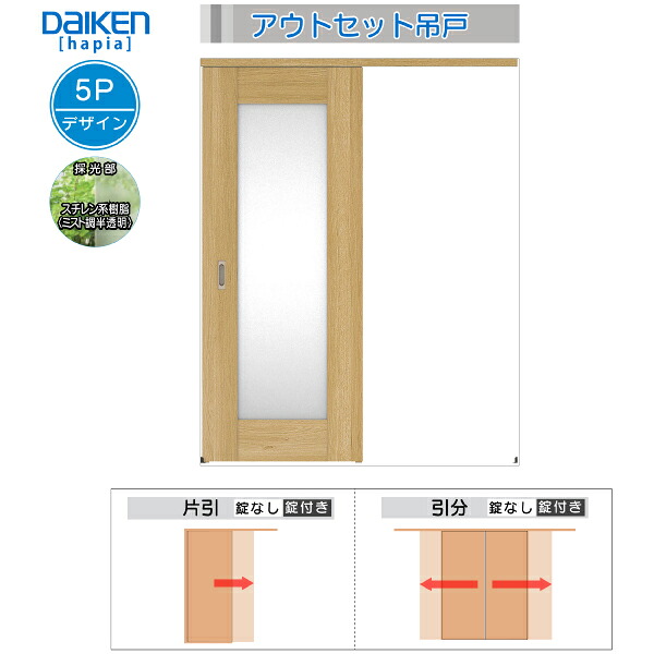 DAIKEN室内ドア ieria(イエリア)アウトセットドア 引分吊戸 価格帯175890円～：5Pデザイン　幅:3280mm