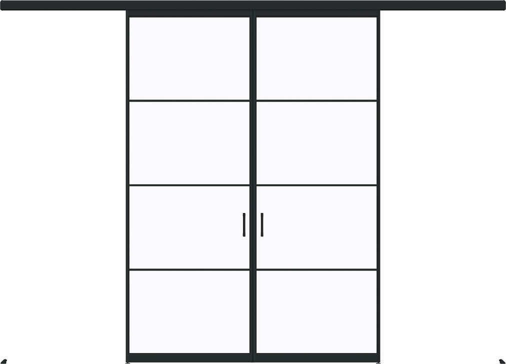 YKKAP室内引戸 ファミット[ガラスデザイン] アウトセット引分け戸 壁付[横格子] 透明：[幅3278mm×高2033mm]