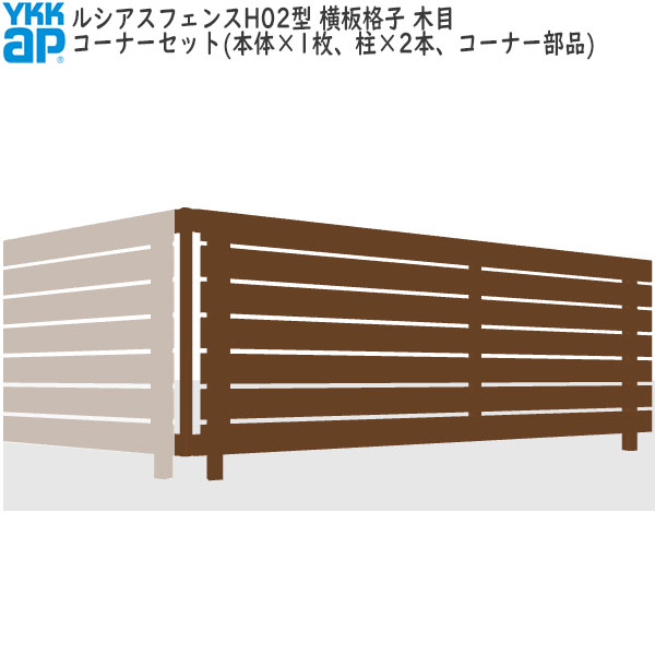 YKKAPガーデンエクステリア 形材フェンス ルシアスフェンス セット品 H02型:コーナーセット(木目色)|ノース&ウエスト