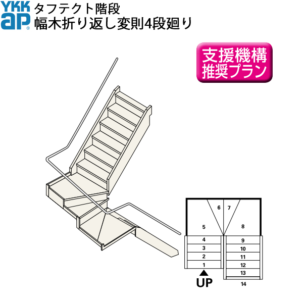 楽天市場 Ykkap階段 箱型折り返し階段 幅木折り返し変則4段廻り W08サイズ ノース ウエスト