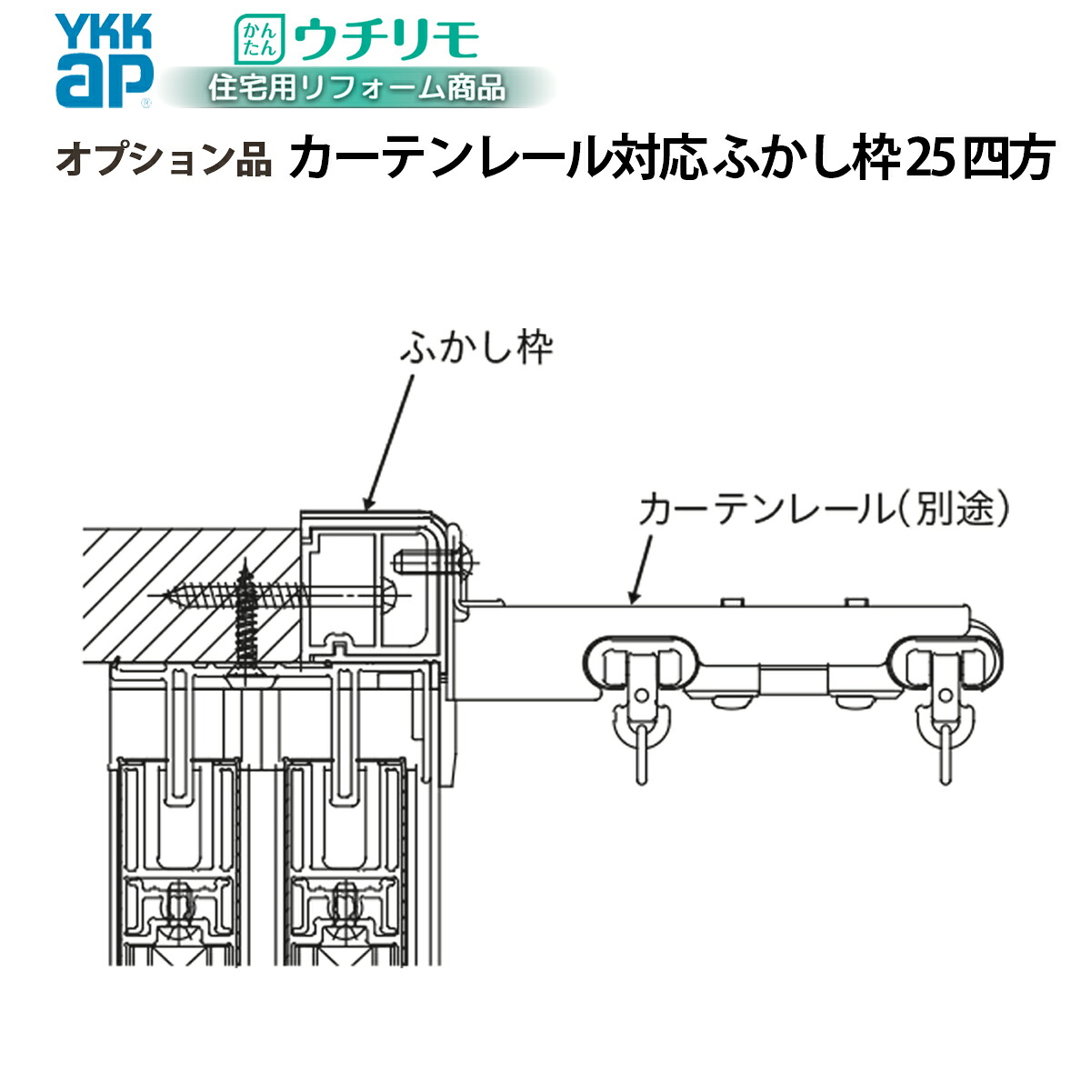 YKKAPウチリモ オプション ふかし枠 装飾窓用 25mm四方 カーテンレール対応|ノース&ウエスト