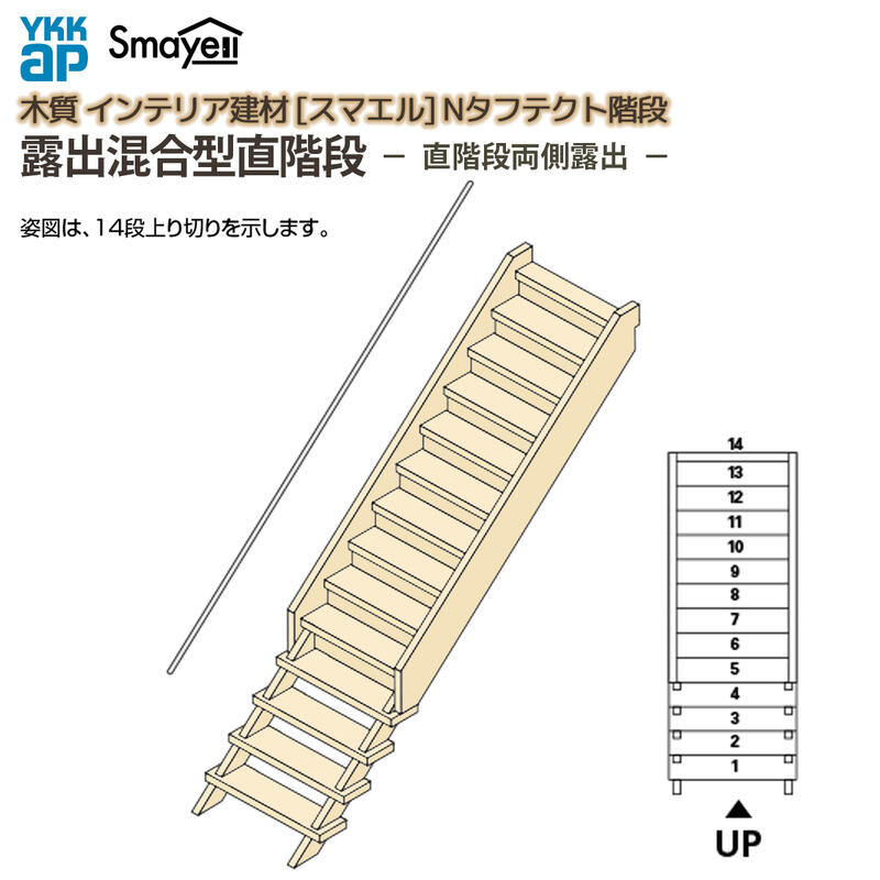 YKKAP スマエル 階段 露出混合型直階段 直階段両側露出 スタンダード ：W09サイズ