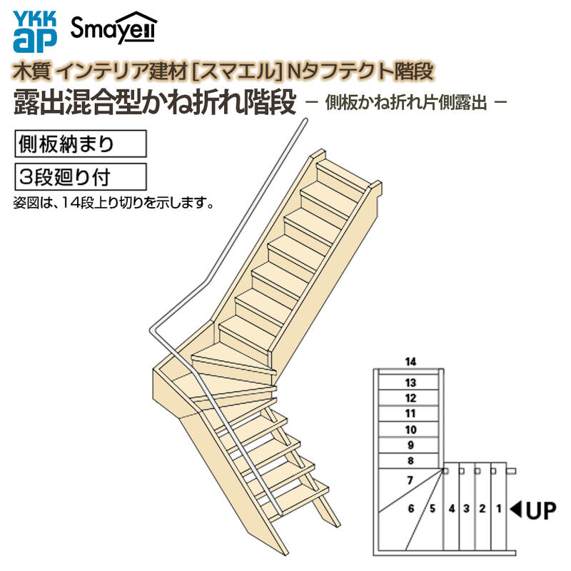 YKKAP スマエル 上がり段 見せびらかす練りあわせる型かね折れ上がり段 側板かね折れ片側見せびらかす 流行り ：W09大いさ