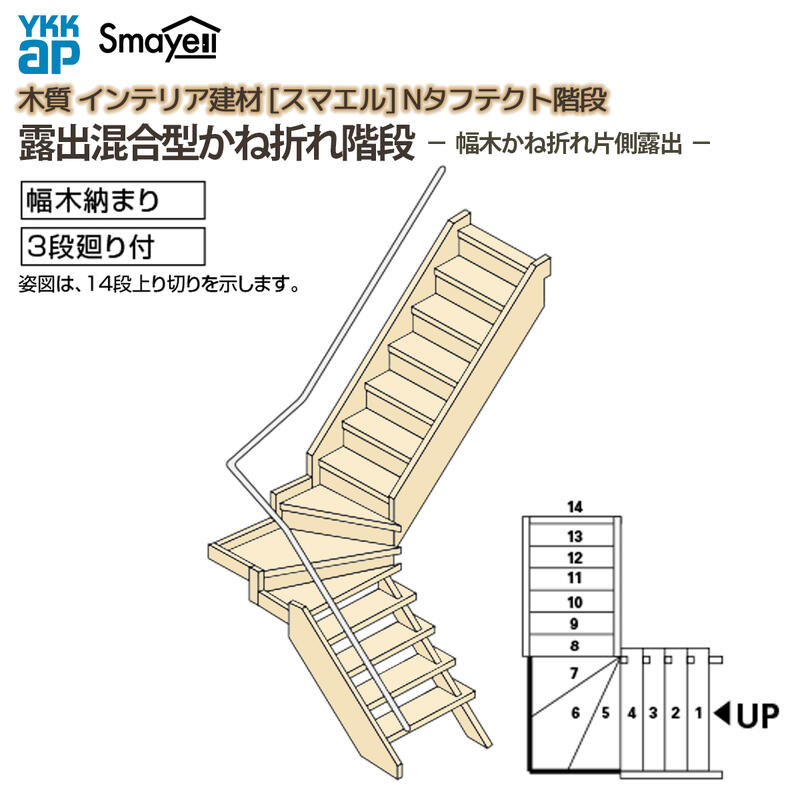 YKKAP スマエル 上がり段 見せびらかす雑ぜ合わせる型かね折れ上がり段 幅木かね折れ片側見せびらかす 流行り ：W09大きさ