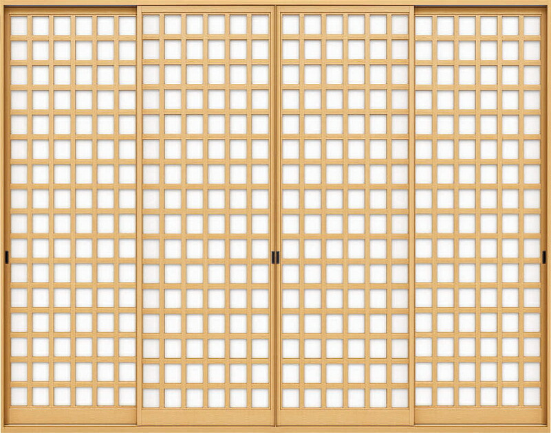 YKKAP スマエル 新和風 中仕切り明かり障子 引違い戸 [ 4枚建 ] ( 両面透かし彫り ) 枡透かし彫り 【 明かり障子のみ 】 ： 幅3183～3947mm×高2172～2345粍(UW×UH)