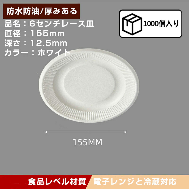 【送料無料】【使い捨て皿】1000枚セット 使い捨て容器 皿 使い捨て トレー ペーパープレート　丸皿 円皿 円型 紙　 フードパック テイクアウト 15.5*1.25cm 食品容器 サトウキビ繊維　おしゃれ 業務用 容器 仕切り無し 冷凍 電子レンジ対応 エコ