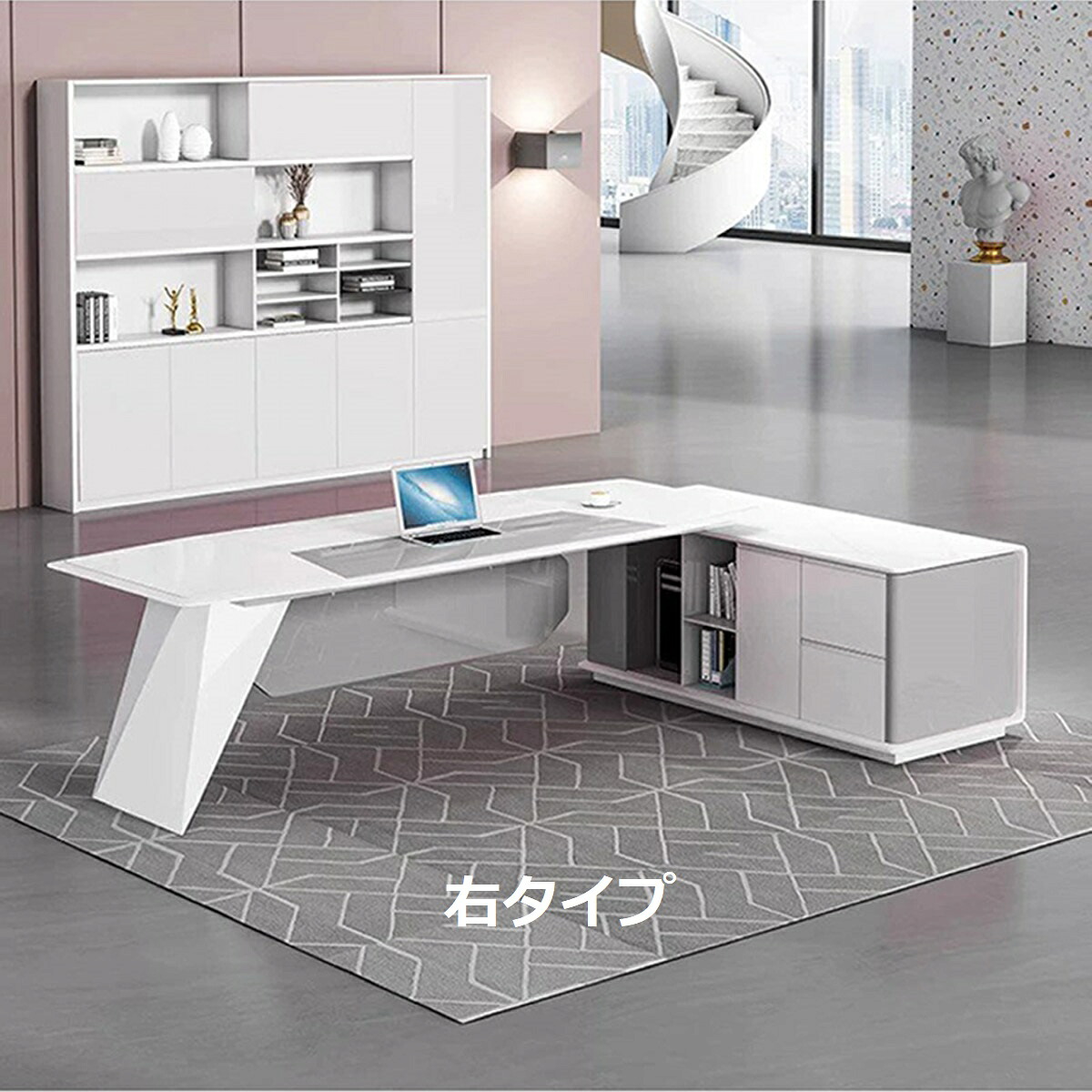 【受注生産商品】オフィスデスク エグゼクティブデスク 役員デスク ワークデスク サイドキャビネット 幕板 配線ボックス おしゃれ ホワイト|北辰商店