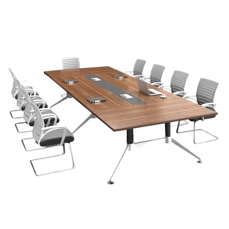 【受注生産商品】会議テーブル ミーティングテーブル シンプルモダン 多人数対応 配線孔 スチール脚 プラパート メラミン化粧板 ダークブラウン カスタマイズ可能 HYZ-M035