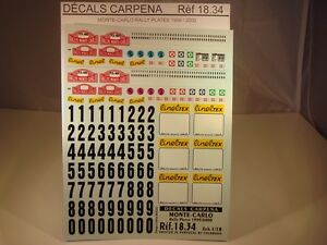 【送料無料】ホビー　模型車　車　レーシングカー デカールモンテカルロラリープレートdecals 118 plaques rallye de monte carlo 1999 et 2000 carpena 1834