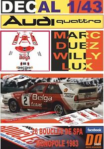 【送料無料】ホビー ・模型車・バイク レーシングカー デカールアウディクワトロベルギーデューズブークルデスパdecal 143 audi quattro a1 belgian m duez boucles de spa 1983 winner 01