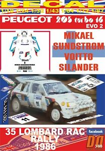 【送料無料】ホビー ・模型車・バイク レーシングカー デカールプジョーターボストロームトdecal peugeot 205 turbo 16 e2 m sundstrom rac r 1986 4th 01
