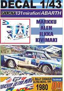 【送料無料】ホビー ・模型車・バイク レーシングカー デカールフィアットアバルトアレンコダスールdecal 143 fiat 131 abarth m alen r codasur 1980 dnf 01