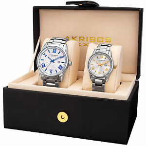 【送料無料】腕時計　アクリブスハースクォーツシルバートーンステンレススチールブレスレットウォッチセットakribos xxiv his amp; hers quartz silvertone stainless steel bracelet watch set