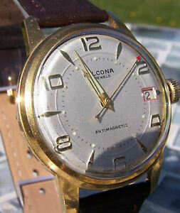 【送料無料】腕時計　ヴィンテージゴールドスイスランニングハンドvintage gold coloured swiss wristwatch nice condition running arrow hand