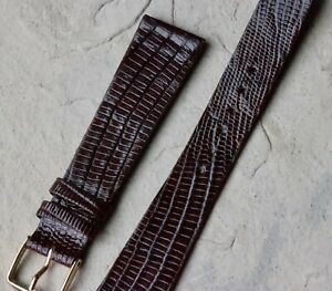 【送料無料】腕時計 フラットアンパッドダークブラウンリアルテジュトカゲヴィンテージストラップflat unpadded glossy finish dark brown real teju lizard 20mm vintage watch strap|hokushin