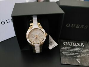 【送料無料】腕時計　ゴールドスチールホワイトシリコーントーンパヴェブレスレットウォッチ guess gold ssteelwhite silicone 2 tone,pave,bracelet watchu0556l2｜hokushin