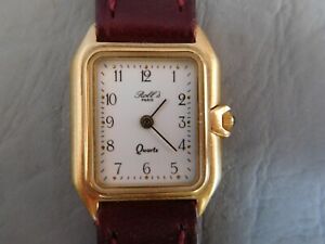 【送料無料】腕時計　ロールモントルブレスレットボルドープラークエクストラプレートフェムウォッチrolls montre bracelet cuir bordeaux rectangle plaque or extra plate femme watch