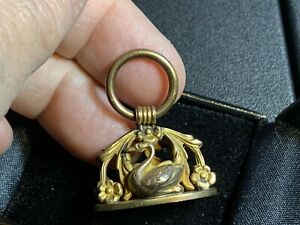 【送料無料】腕時計　アンティークヴィンテージゴールドフォブチャームペンダントオープンワークデザインスワンantique vintage gold filled watch fob charm pendant openwork design with swan