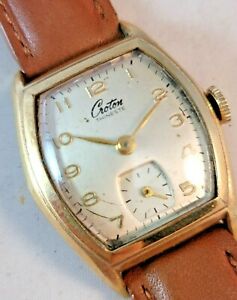 【送料無料】腕時計　ゴージャスクロトンヴィンテージメンズトンナウfe8 gorgeous croton vintage mens 1940s tonneau gold steel works great 27 x 365