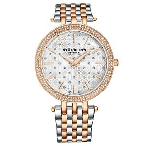 【送料無料】腕時計　スチュリングシルバーローズストーンスタッズステンレススチールリンクブレスレットstuhrling womens silverrose stone studded stainless steel link bracelet watch